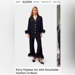 Sleeper Party Pajamas Set with Detachable Feathers in Black